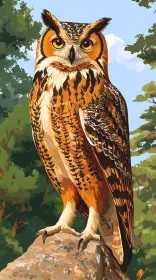 Owl Perched on Rocky Outcrop