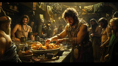 Gilded Gathering: Culinary Scene from Antiquity