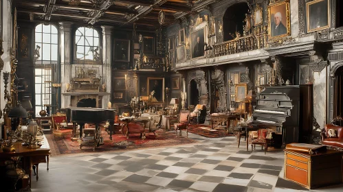 Vintage Grand Hall with Checkerboard Floor