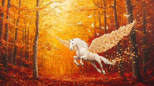Winged Unicorn in Fall Forest