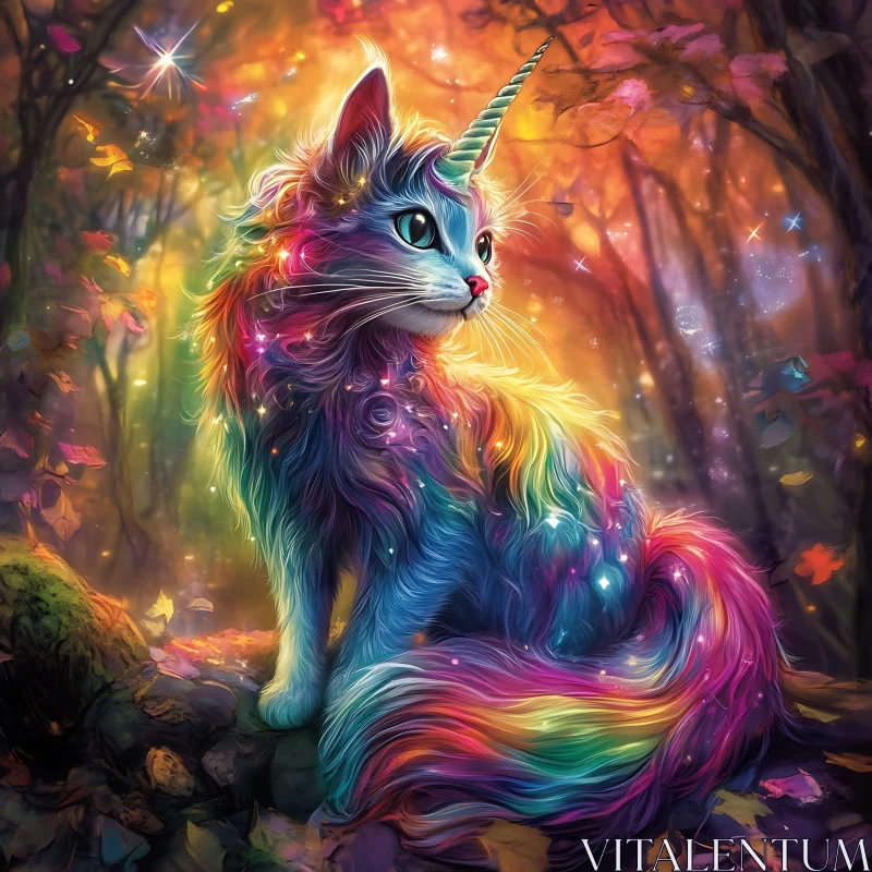 Magical Feline with Unicorn Horn