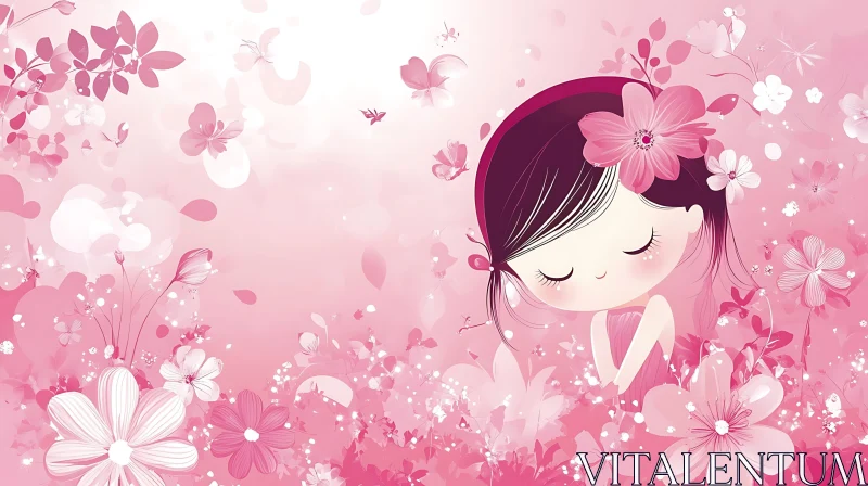 Dreamy Pink Floral Girl Image AI Image