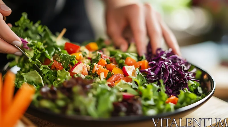 Healthy Vegetables Being Mixed in a Salad Bowl AI Image