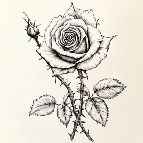 Intricate Black-and-White Sketch of a Rose