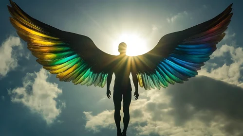 Winged Silhouette Against Radiant Sky