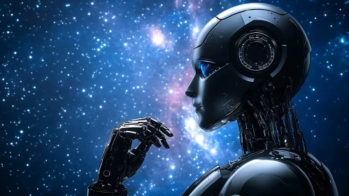 Reflective Cyborg Amidst Stars