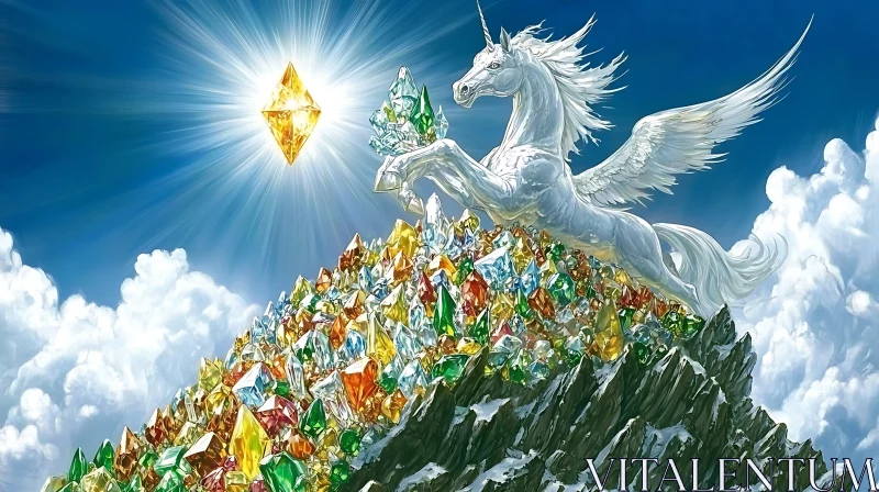 Mythical Unicorn with Gems Illustration