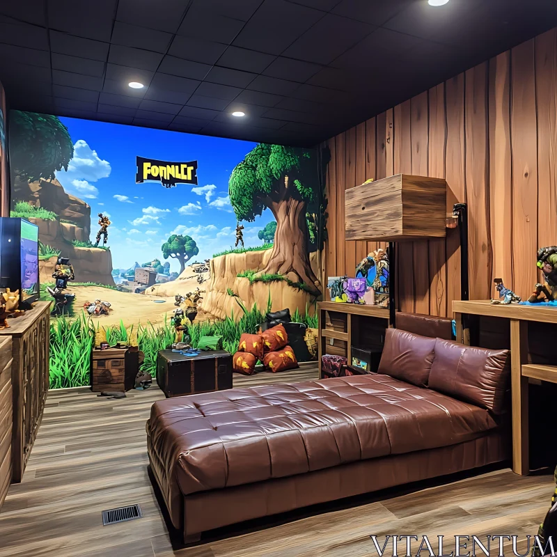Themed Gaming Room with Leather Couch