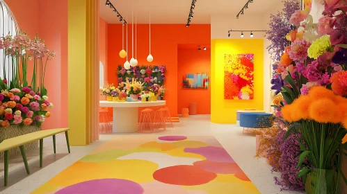 Bright Interior with Flower Art