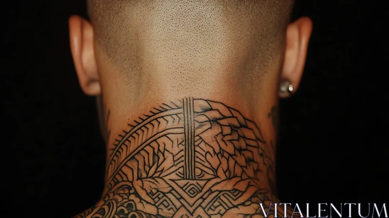 Complex Black-Ink Neck Tattoo Design