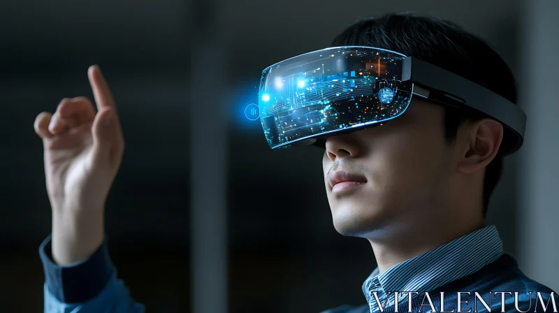 Man Experiencing Virtual Reality with Advanced VR Headset