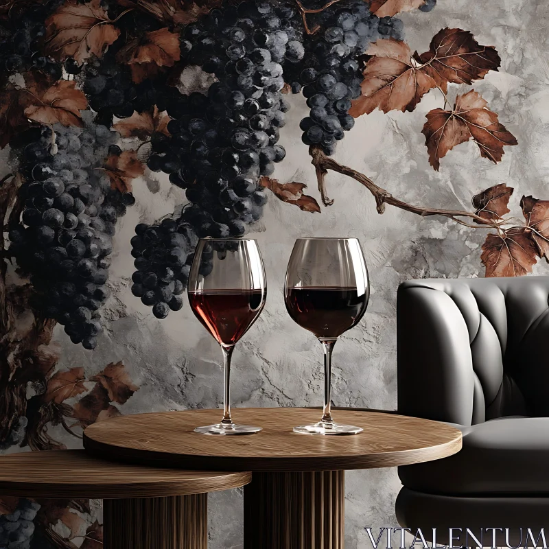 Wine Glasses and Grapes Still Life
