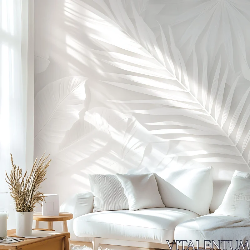 Minimalist White Room with Botanical Wall
