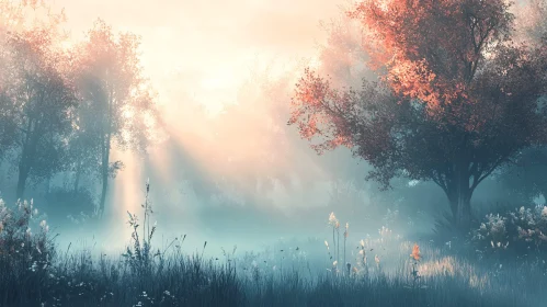 Serene Misty Field at Sunrise