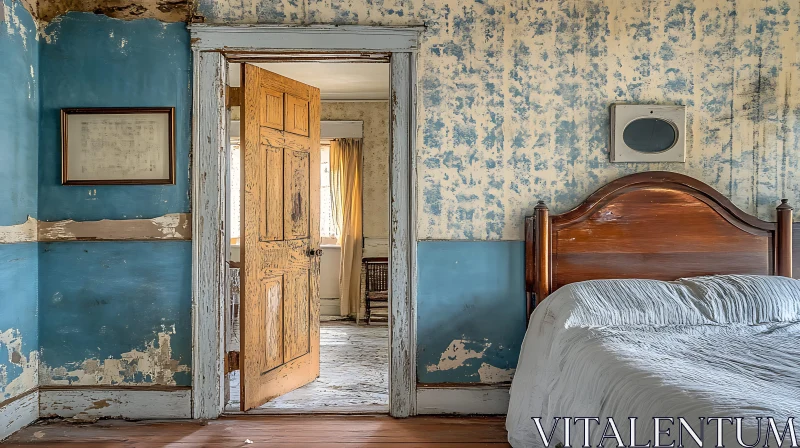 Old Bedroom Interior with Weathered Door