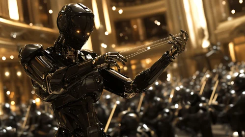 Robot Orchestra Conductor in Elegant Hall