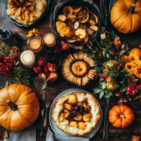 Festive Fall Table with Pumpkins and Desserts