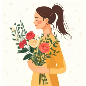 Serene Woman Holding Flowers Art