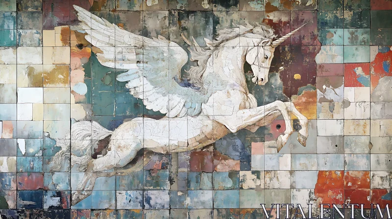 Vintage Unicorn Mosaic Art Piece