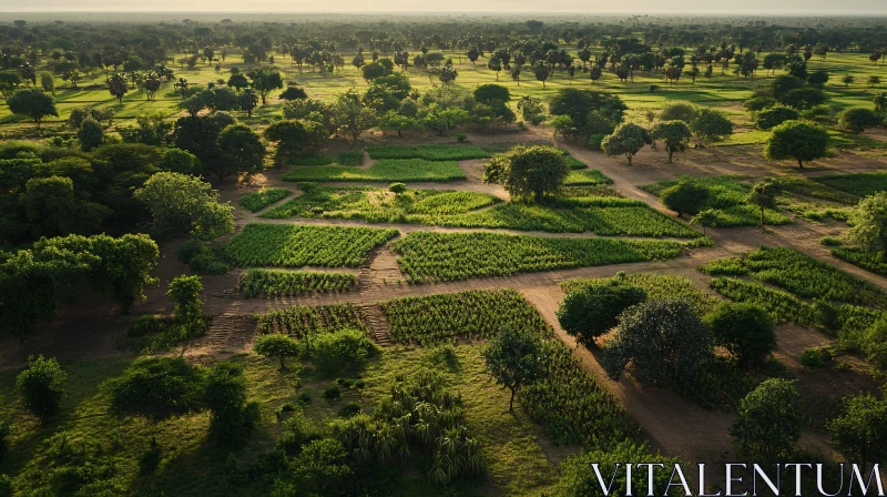 Lush Green Fields and Trees from Above