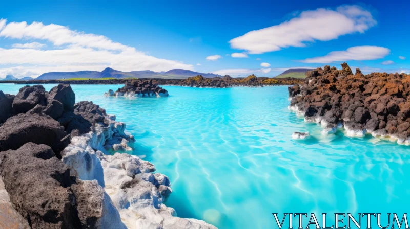 Blue Lagoon in Iceland: Romantic Landscape Vista in Light Turquoise and Bronze AI Image