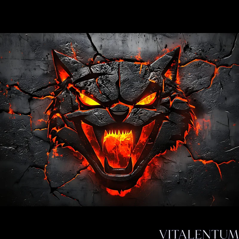 Inferno Cat Monster Stone Relief