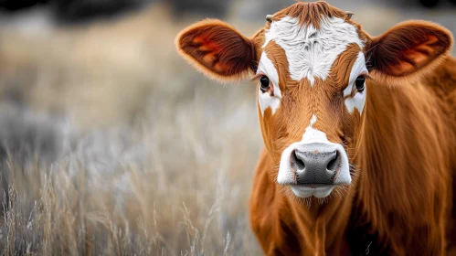 Close-Up of a Brown and White Cow