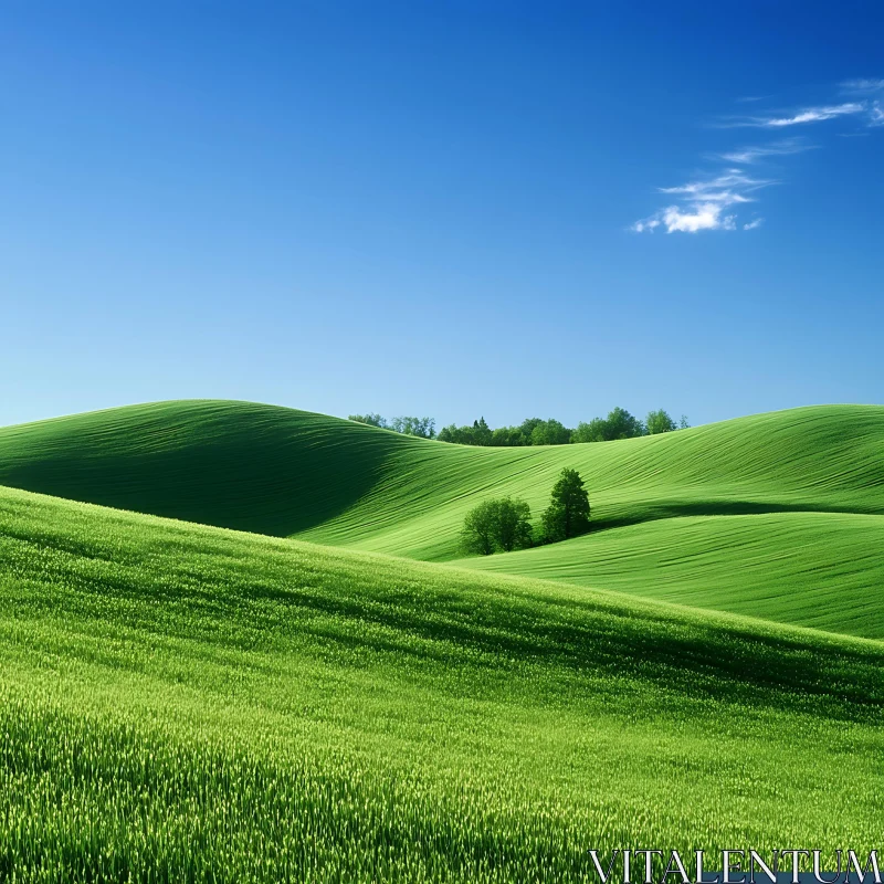 Rolling Green Fields and Blue Sky AI Image