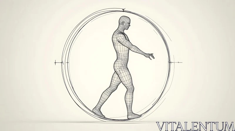 Wireframe Human Figure in Circle