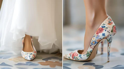 Floral Print Bridal High Heel Shoes