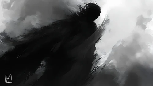 Monochrome Figure in Abstract Landscape