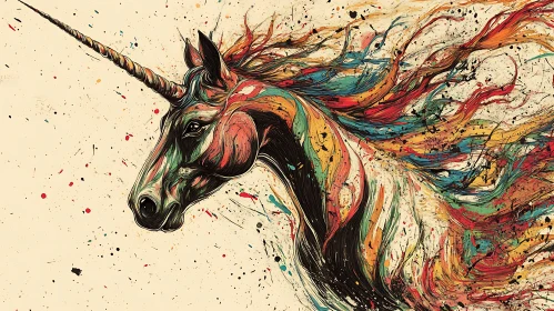 Rainbow Unicorn Head with Paint Splatters