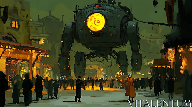 Futuristic Cityscape with Enormous Robot