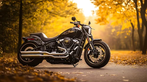 Black Motorcycle on Autumn Road