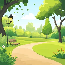 Peaceful Park Illustration with Winding Path