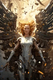 Futuristic Angel with Metallic Wings