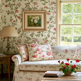 Vintage Floral Interior with Sofa and Cushions
