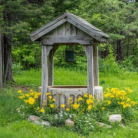 Old Well Surrounded by Wildflowers