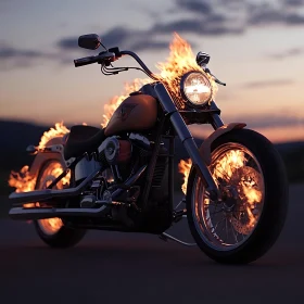 Flaming Motorcycle at Twilight