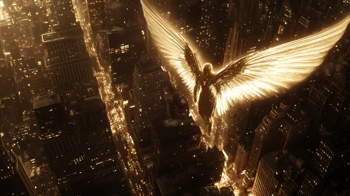 Guardian Angel Flying Over City