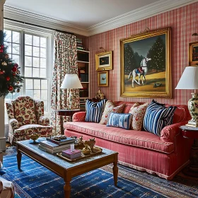 Charming Living Room with Red Accents