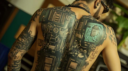 Cyborg Exoskeleton Back Tattoo Design