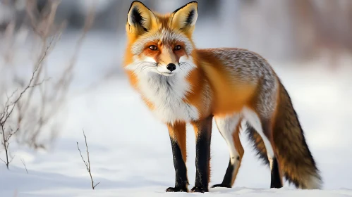 Winter Fox Portrait in Snow Landscape