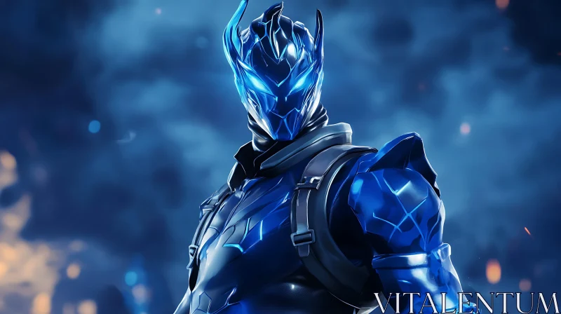 Blue Cyborg Warrior Ready for Battle