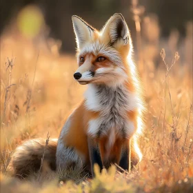 Serene Fox Portrait in Grassy Field