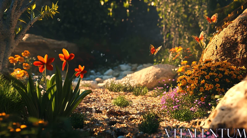 Floral Garden with Butterflies