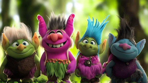 Colorful Trolls Group Joyful Cartoon