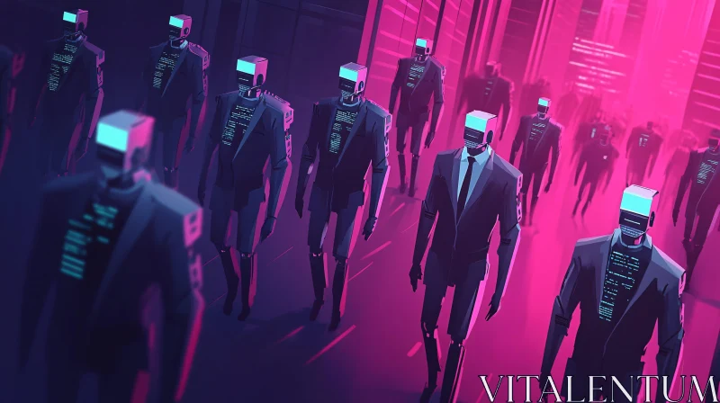 Neon Lit Robot Parade AI Image