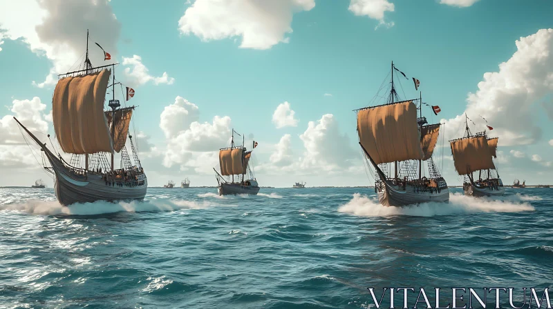 Antique Ships Sailing the Ocean