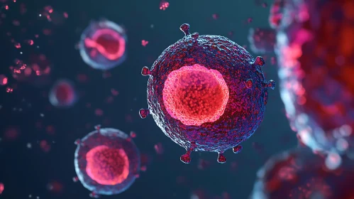 Detailed Virus Particles Under Microscope